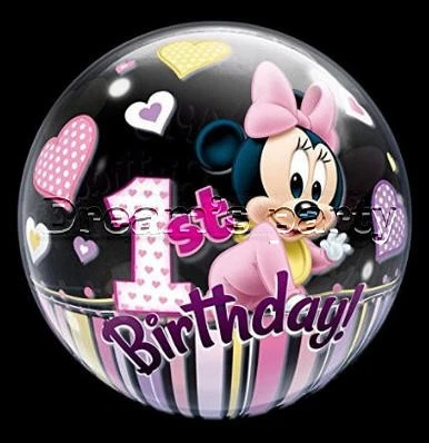 Palloncino BUBBLES Topolina Minnie 1 compleanno - Pallone tondo Trasparente 56cm - Immagine 1 di 2