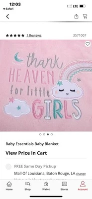 NUEVA Manta Bebé Essentials Niñas Rosa Sin Abrir Gracias al Cielo por Pequeña Niña Foto 1 de 4