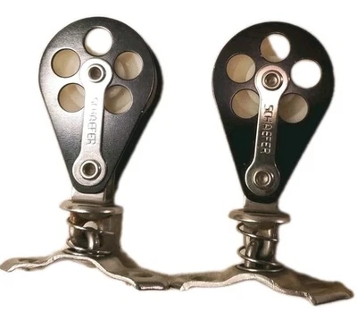 (2) Schaefer Stand Up Spring Blocks 2" Sheaves On Rounded Bases - Image 1 of 4