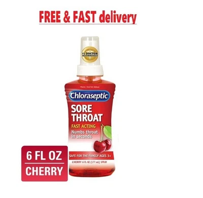 Spray cloraséptico para dolor de garganta, sabor cereza, 6 fl oz Foto 1 de 4