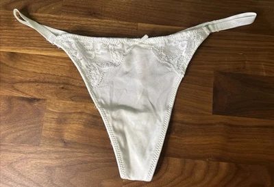 Vtg Candie's Intimates White Satin Lace String Thong Panties L Second Skin Bride - Image 1 of 4