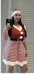 Forever 21 Weihnachten Pullover Kleid Frau Claus/Weihnachtsmann Kunstfellbesatz Gr. S rot weiß - Bild 1 von 6