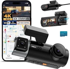 IIWEY 3 Channel 4K Dash Cam Triple STARVIS 2 GPS WiFi Parking Mode C3 PRO 128GB - Picture 1 of 9