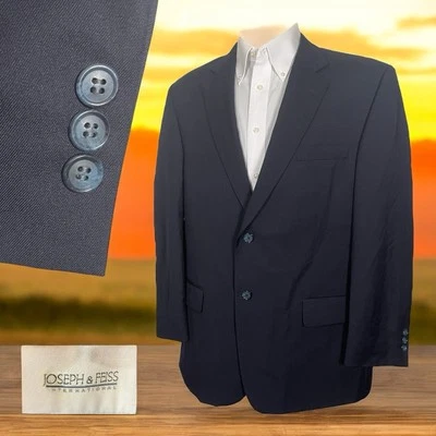Chaqueta Blazer Joseph and Feiss Para Hombre 44S Azul Marino Lana Sólida Peinada Dos Botones Foto 1 de 4