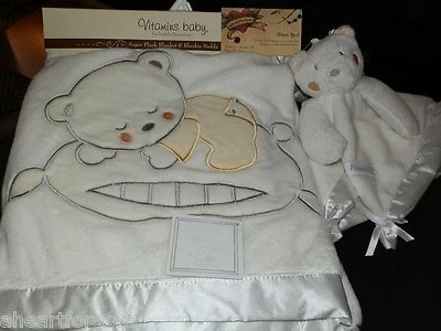 LOTE DE MANTAS Y SEGURIDAD 2 VITAMINAS ÁNGEL OSO BLANCO BEBÉ NUBE PLATA SET NUEVO  Foto 1 de 4