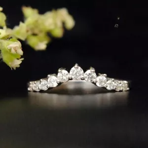 Moissanite Curved Wedding Band 0.95 Carat Round Cut Solid 14K White Gold VVS1 - Picture 1 of 6
