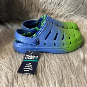 Zoccoli robusti foderati squalo grandi ragazzo taglia 3 blu verde scarpe sandali - Foto 1 di 8