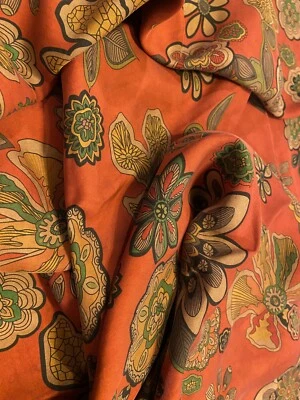 Pure Gambiered 100% Silk twill Fabric 2yds Natural Dye Fall Thanksgiving Holiday - Image 1 of 4