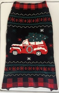 Christmas Dog Sweater Truck Tree Black Red Size Large Holiday Clothing - Picture 1 of 3