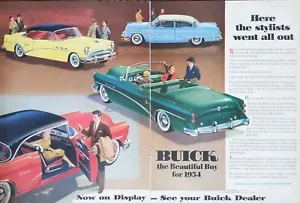 1954 Vintage 2 Page Buick Print Ad. Red Yellow, Green, Blue Lineup by Buick - Picture 1 of 1