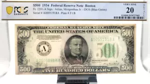 1934 $500 Federal Reserve Note. PCGS VF20 Boston - Picture 1 of 2
