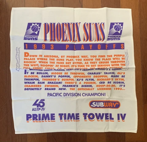 Vintage 1993 Phoenix Suns NBA Playoffs Prime Time Towel IV Colorful 45 KUP-TV Cover