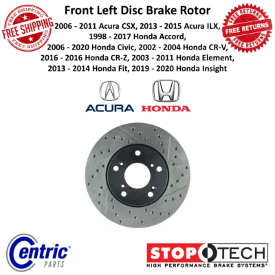 Rotor de freno de disco delantero izquierdo perforado StopTech Sport para Acura CSX ILX Honda Civic Foto 1 de 4