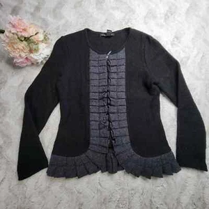 A Giannetti 100% Boiled Wool Two Tone Gray Ruffle Accent Full Zip Sweater Size M - Picture 1 of 10