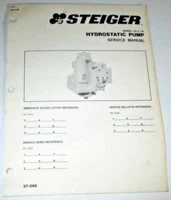 Steiger Tractor "MODEL 54 & 76 HYDROSTATIC PUMP" Repair Service Manual ORIGINAL! - Image 1 of 4