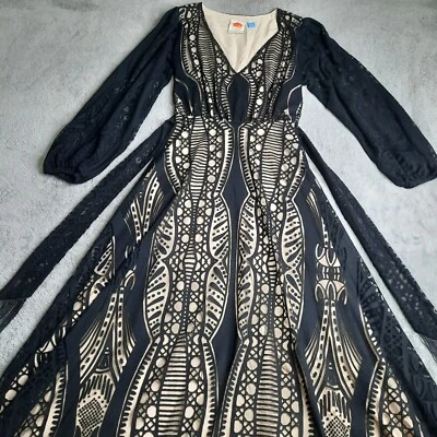 Maxi Vestido Farm Rio Anthropologie XXS Devore Flecos Crochet Encaje Negro Usado en Excelente Condición Foto 1 de 4