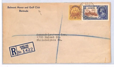 BERMUDA Cover KGV Jubilee BELMONT MANOR *GOLF CLUB* 1935 Philadelphia YD322 - Image 1 of 4