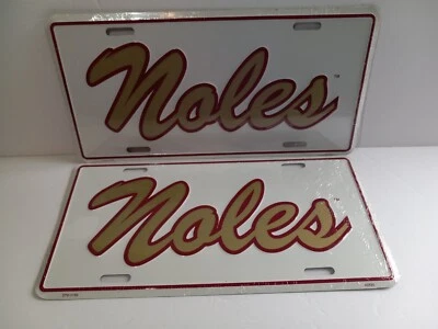 (2) Florida State Seminoles FSU Baseball White/Gold Metal License Plate Football - Image 1 of 4