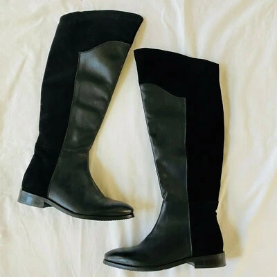 Botas por encima de la rodilla Catherine Malandrino para mujer de cuero altas para montar planas talla 8,5 Foto 1 de 4