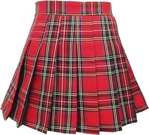 Zhanchtong Women High Waist Red Plaid A-Line Pleats Mini Short Tennis Skirt Sz-M - Picture 1 of 5