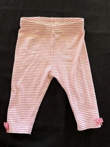 Janie and Jack Pink/White Stripe Bow Trimmed Cotton Leggings-0-3Mos - Picture 1 of 4