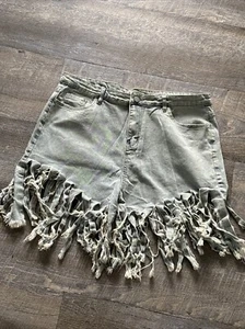 Shredded Denim Grey Distressed Shorts Size 4XL Blue Jean - Picture 1 of 11