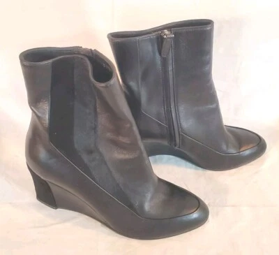 Tod’s Women's 37.5/7 Black Suede Leather Calf Hair Wedge Boot Booties  - Image 1 of 4