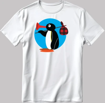 GILDAN Pingu Plain design Noot Noot, Short Sleeve White-Black Men/Women T Shirt K259