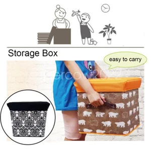Folding Ottoman Storage Stool Cube Footstool Stool Blanket Toy Box Organizer - Picture 1 of 20