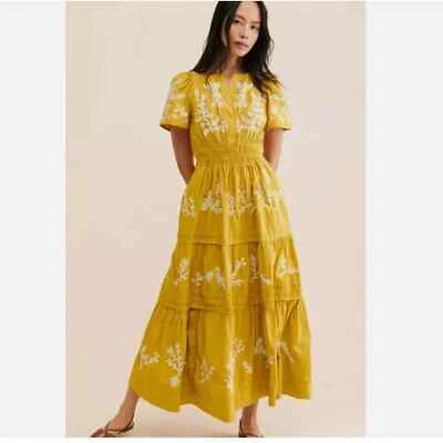 Anthropologie Somerset Maxi Dress Mustard Yellow Embroidered Size S - Image 1 of 4