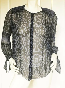 NWT REBECCA TAYLOR BLACK-BLUE SHEER SILK TOP BLOUSE SIZE: 4 - Picture 1 of 9