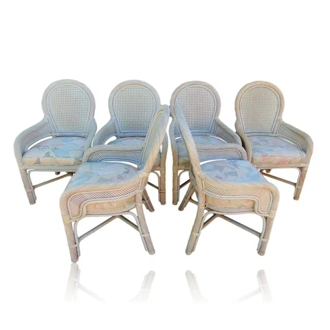 6 Vintage McGuire Style Twisted Rattan and Cane Dining Arm Chairs Organic Modern Cover