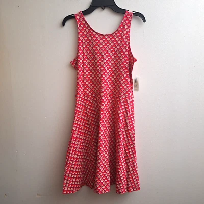 OLD NAVY Sleeveless Aline Dress Girls 14 XL  Pink White Geometric Scoop Midi NWT - Image 1 of 3