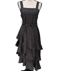 Vestido Leith Gris Lunares Niveles Cottagecore MIDI Dobladillo Inclinado Lateral Para Mujer Talla S” - Imagen 1 de 17