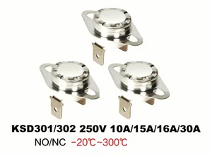 2x KSD301/302 Interruttore Controllo Temperatura 250V 10A 15A 16A 30A Sensore Termostato - Foto 1 di 4