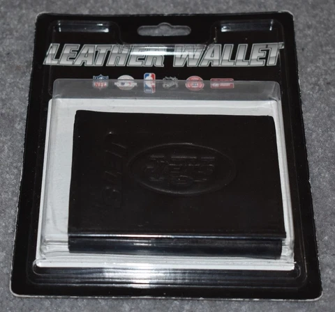 NEW YORK JETS NFL FOOTBALL EMBOSSED BLACK TRIFOLD LEATHER WALLET Cover