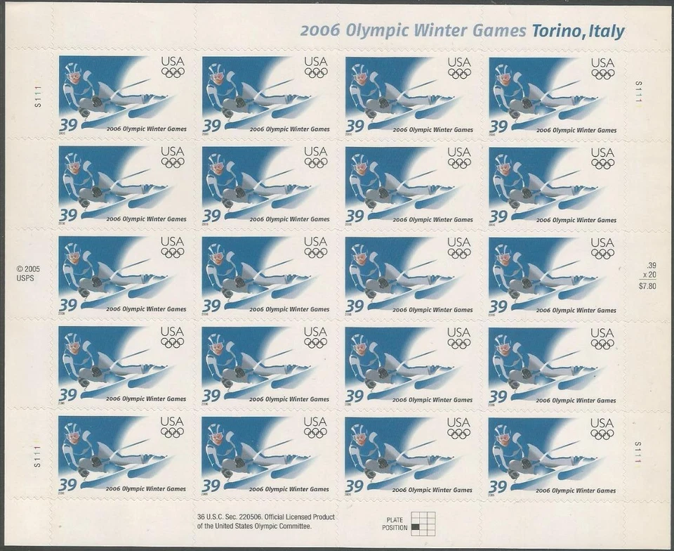 Sheet of 20 stamps - Scott 3995 - 39 cent - Winter Olympics - 2006 - MNH - Image 1 of 1