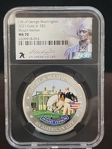 2021 Cook Islands $2 Life of Washington • Mt. Vernon • NGC MS70 Colorized - Picture 1 of 5