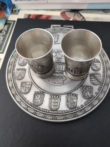 Zinn Teller Deutschland (Brandenburger Tor+ 2 Becher - Bild 1 von 8