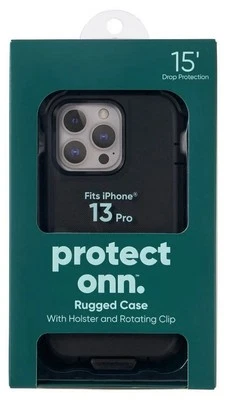 Black Rugged iPhone 13 Pro Case w/Holster & Rotating Clip  By; protect onn #NIP  - Image 1 of 4