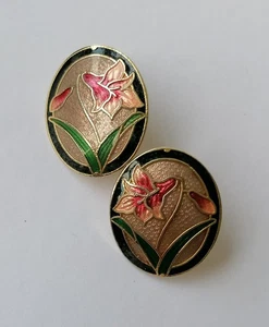 Cloisonne Ohrringe Vintage 80er Jahre Statement Emaille Ohrstecker - Bild 1 von 13