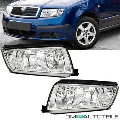 für Skoda Fabia 6Y Scheinwerfer Set Links Rechts 99-08 H7/H3 Chrom alle Modelle - Bild 1 von 4