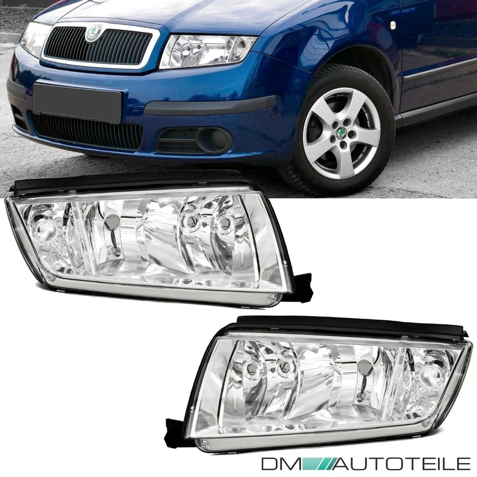 für Skoda Fabia 6Y Scheinwerfer Set Links Rechts 99-08 H7/H3 Chrom alle Modelle - Bild 1 von 4
