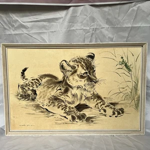 Vintage Kiefer gerahmt Original signiert vom Künstler Ralph Thompson LÖWENJUNGES - Bild 1 von 11