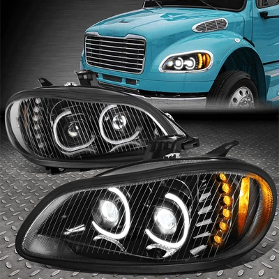 [LED DRL+SIGNAL]FOR 03-19 FREIGHTLINER M2 106 112 PROJECTOR HEADLIGHT LAMP BLACK - Image 1 of 4