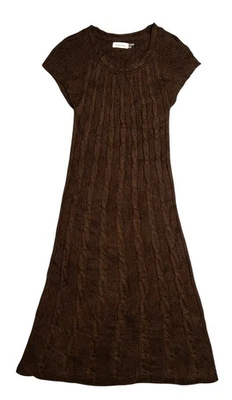 Cable Knit Sweater Dress Calvin Klein Womens Small Brown Preppy Casual Holiday  - Image 1 of 4
