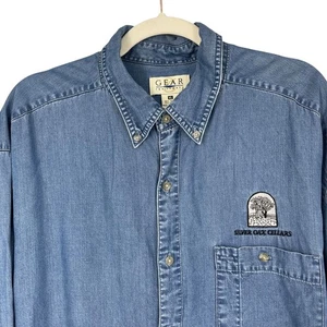 Silver Oak Cellars Shirt Mens XL Blue Chambray Long Sleeve Vtg Gear For Sports - Picture 1 of 8