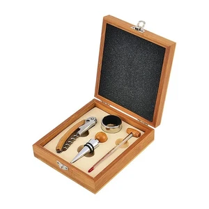 Household 4pcs Square Minimalist Gift Bamboo Box Bar Sets Wine Corkscrew Set - Picture 1 of 7