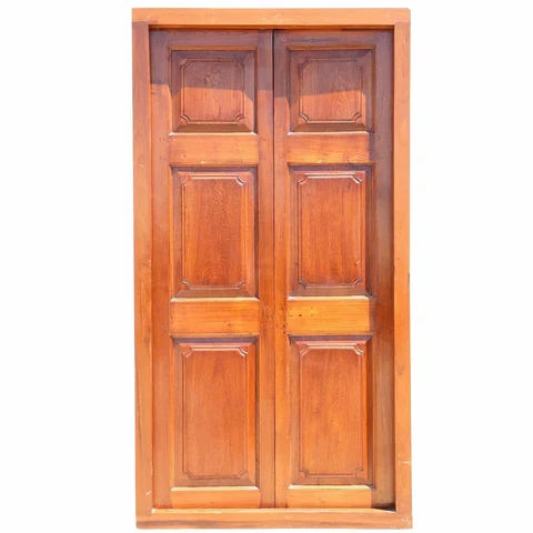 Antique Large Anglo Indian Teak Paneled Double Door with Frame 19th century Cover