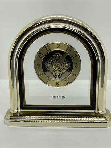 VINTAGE VERICHRON Quartz Takane Gold MANTEL Desk Clock Gears Move Works Great! Cover